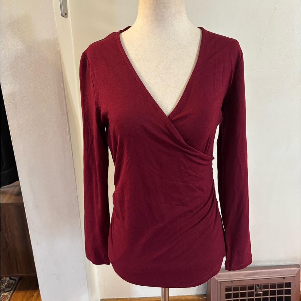 EUC Kettlewell Colours Faux Wrap 3/4 Sleeve Deep Claret Medium Summer Winter
